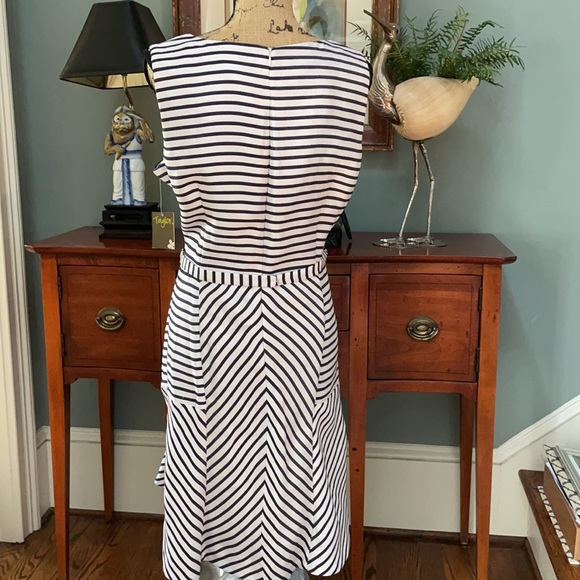 NWT Taylor Navy Striped Fit & Flare Dress Size 14 - Picture 2 of 16